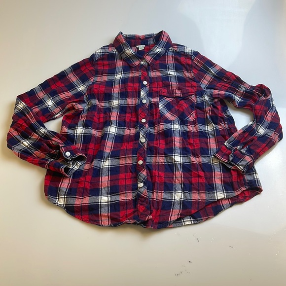 aerie Tops - Aerie Women Plaid Button Up Shirt Red Blue And White Long Sleeve